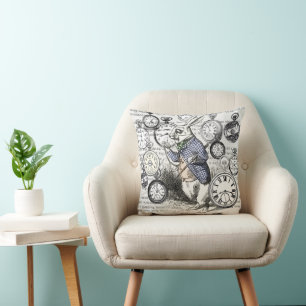 White Rabbit Alice Wonderland Clocks Art Cushion