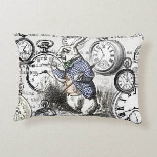 White Rabbit Alice Wonderland Clocks Art Decorative Cushion