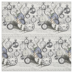 White Rabbit Alice Wonderland Clocks Art Fabric