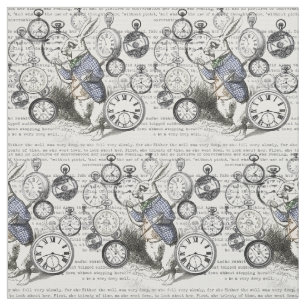White Rabbit Alice Wonderland Clocks Art Fabric