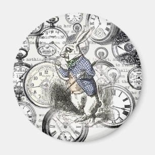White Rabbit Alice Wonderland Clocks Art Magnet