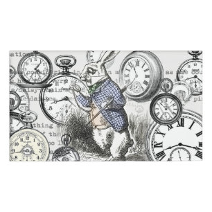White Rabbit Alice Wonderland Clocks Art Name Tag