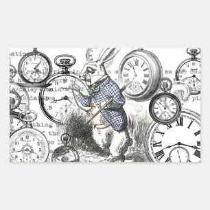 White Rabbit Alice Wonderland Clocks Art Rectangular Sticker
