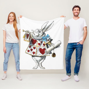 White Rabbit Alice Wonderland Hearts Fleece Blanket
