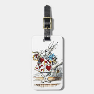 White Rabbit Alice Wonderland Hearts Luggage Tag