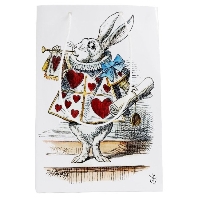 White Rabbit Alice Wonderland Hearts Medium Gift Bag (Front)