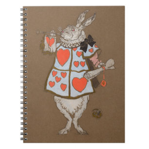 White Rabbit Alice Wonderland Hearts Notebook