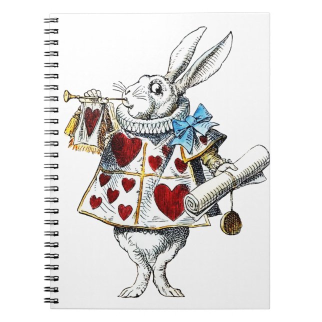 White Rabbit Alice Wonderland Hearts Notebook (Front)