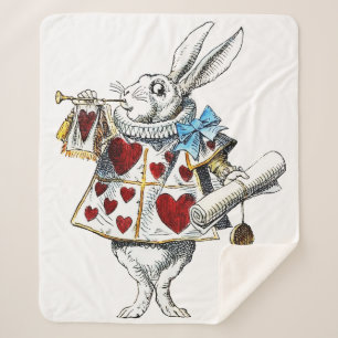 White Rabbit Alice Wonderland Hearts Sherpa Blanket