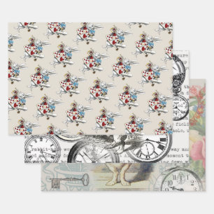 White Rabbit Alice Wonderland Hearts Tote Wrapping Paper Sheet