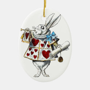 White Rabbit Alice Wonderland Rabbit of Hearts Ceramic Tree Decoration
