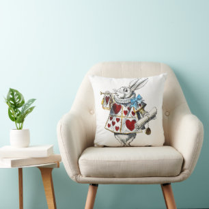 White Rabbit Alice Wonderland Rabbit of Hearts Cushion