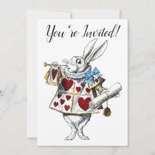 White Rabbit Alice Wonderland Rabbit of Hearts Invitation