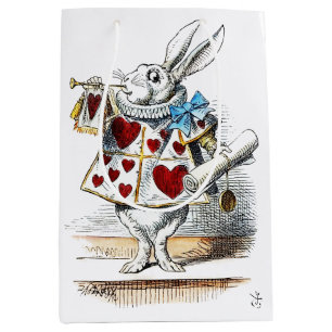 White Rabbit Alice Wonderland Rabbit of Hearts Medium Gift Bag