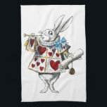 White Rabbit Alice Wonderland Rabbit of Hearts Tea Towel<br><div class="desc">This is the classic character,  the White Rabbit,  in his suit of hearts as the herald of the Court of Hearts. From the orignal alice's adventures in Wonderland illustrated by John Tenniel.</div>