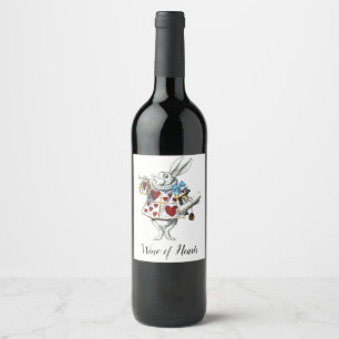 White Rabbit Alice Wonderland Rabbit of Hearts Wine Label