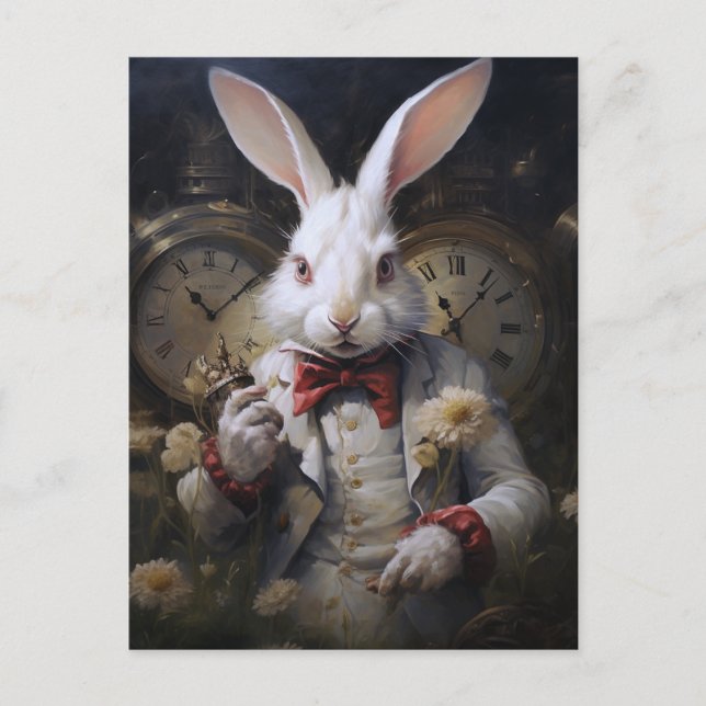 White Rabbit Always Late Postcard (Front)