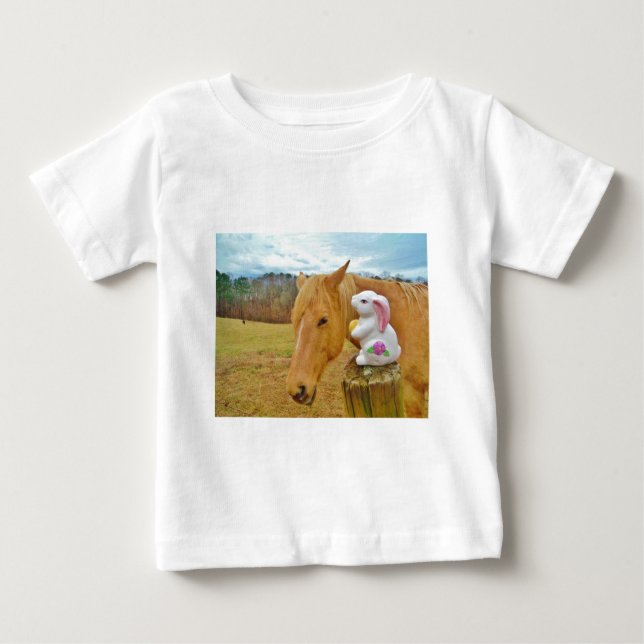 White rabbit and blonde yellow horse baby T-Shirt (Front)