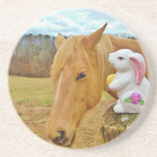 White rabbit and blonde yellow horse coaster