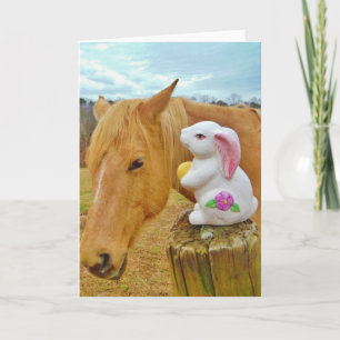 White rabbit and blonde yellow horse holiday card
