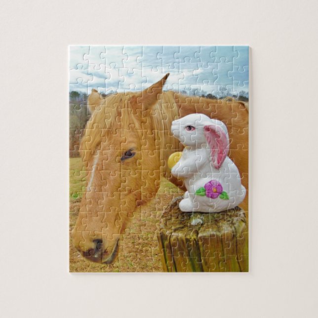 White rabbit and blonde yellow horse jigsaw puzzle (Vertical)