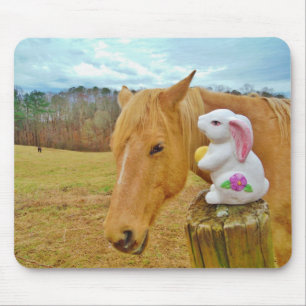 White rabbit and blonde yellow horse mouse pad