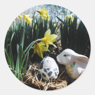 White rabbit and cow egg classic round sticker