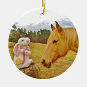 White Rabbit and Yellow Horse Ceramic Tree Decoration
