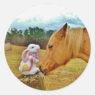 White Rabbit and Yellow Horse Classic Round Sticker