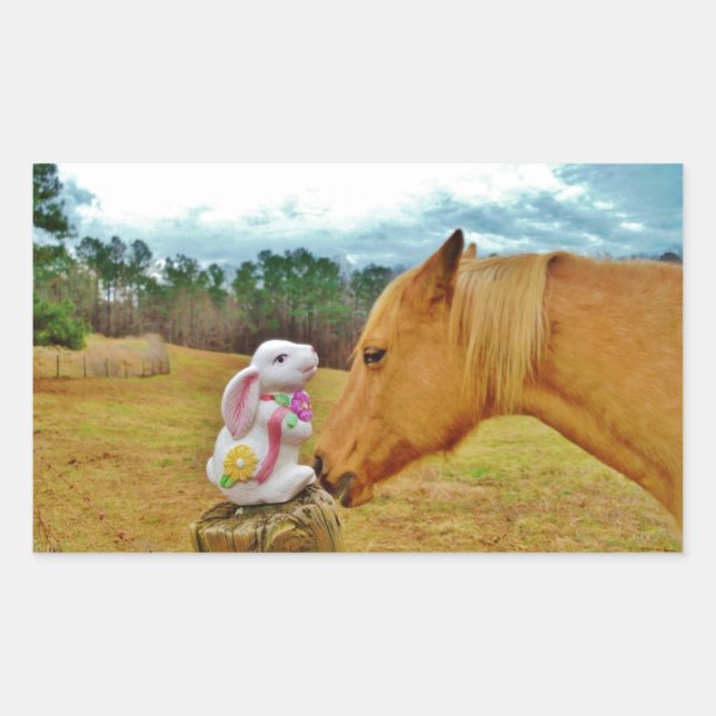 White Rabbit and Yellow Horse Rectangular Sticker (Front)