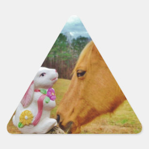 White Rabbit and Yellow Horse Triangle Sticker