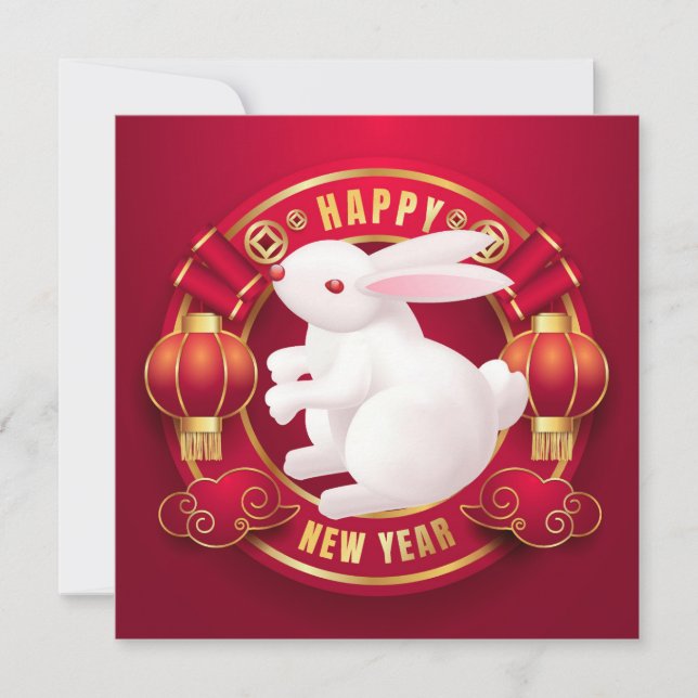 White Rabbit Chinese New Year Invitation (Front)