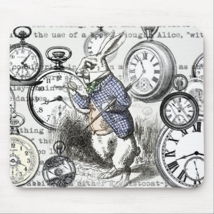 White Rabbit Clocks Alice in Wonderland Mouse Pad