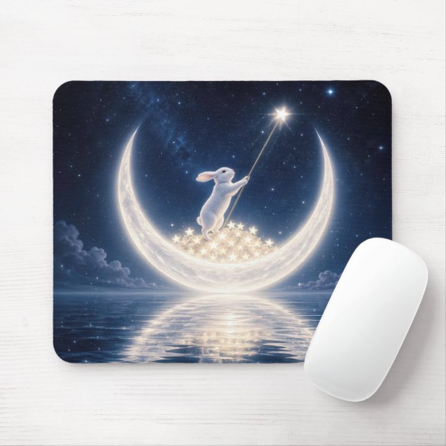 White Rabbit Collecting Stars Mouse Pad (With Mouse)