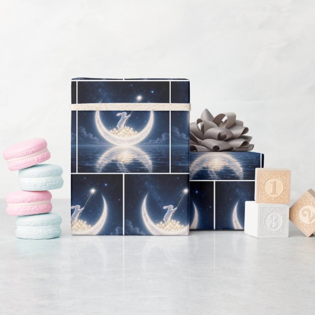 White Rabbit Collecting Stars Wrapping Paper (Baby Shower)