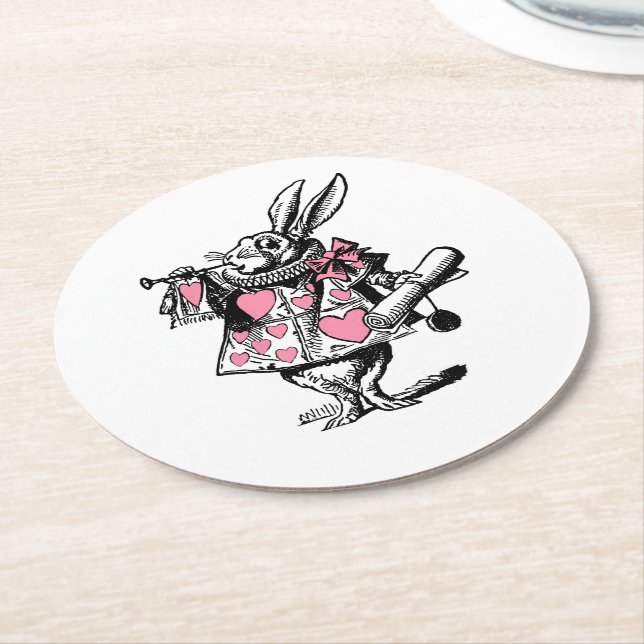 White Rabbit Court Trumpeter Alice in Wonderland Round Paper Coaster (Angled)