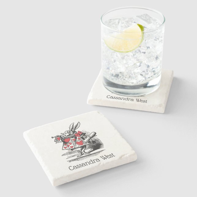 White Rabbit Court Trumpeter Alice in Wonderland Stone Coaster (Side)