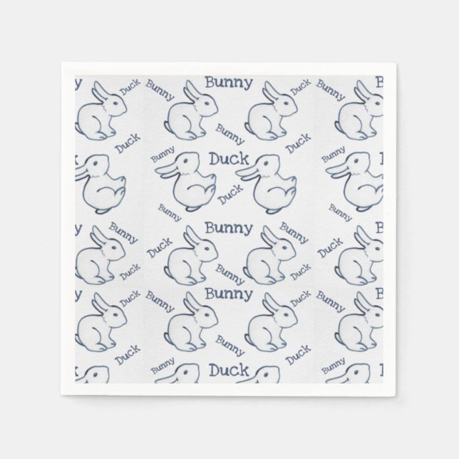 White Rabbit Duck Optical Illusion Drawing Easter Napkin (Front)