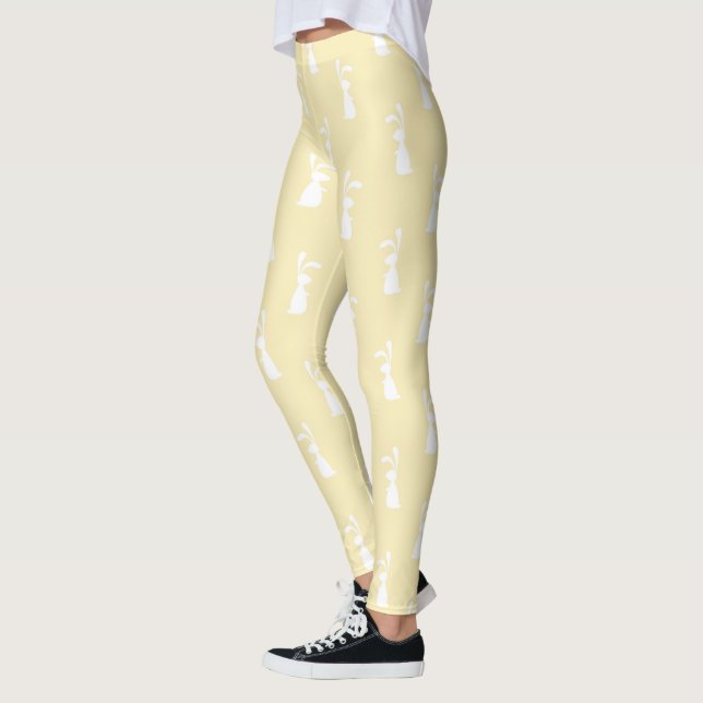White Rabbit Ears Happy Easter Spring Season Leggings (Left)