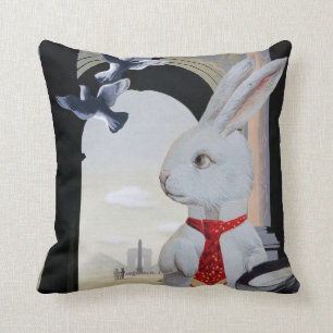 White Rabbit Goes to Paris - Anthropomorphic Art Cushion