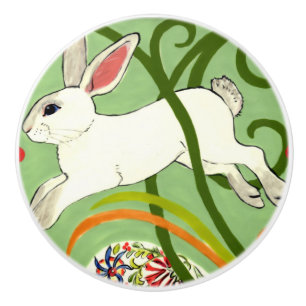 White Rabbit Green Art Deco Vines Drawer Pull Knob