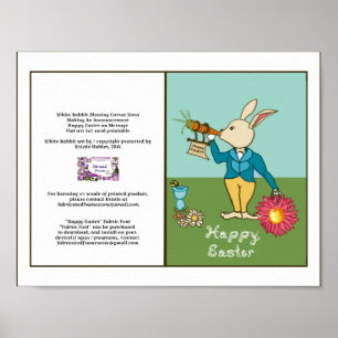 White Rabbit Happy Easter Fabric Font Card Poster