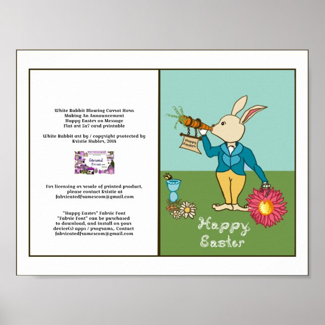 White Rabbit Happy Easter Fabric Font Card  Poster (Front)