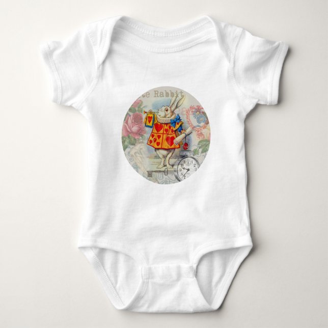 White Rabbit Hearts Alice Classic Baby Bodysuit (Front)