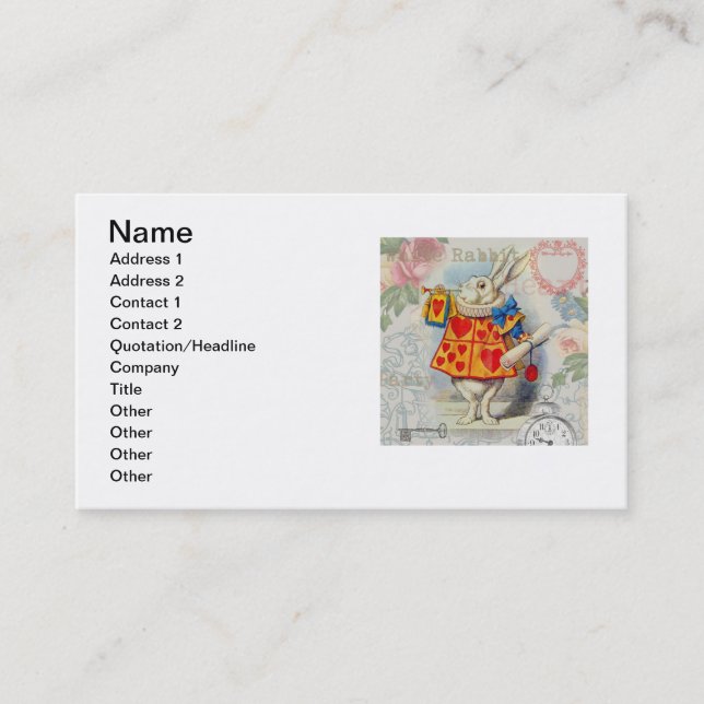 White Rabbit Hearts Alice Classic Business Card (Front)