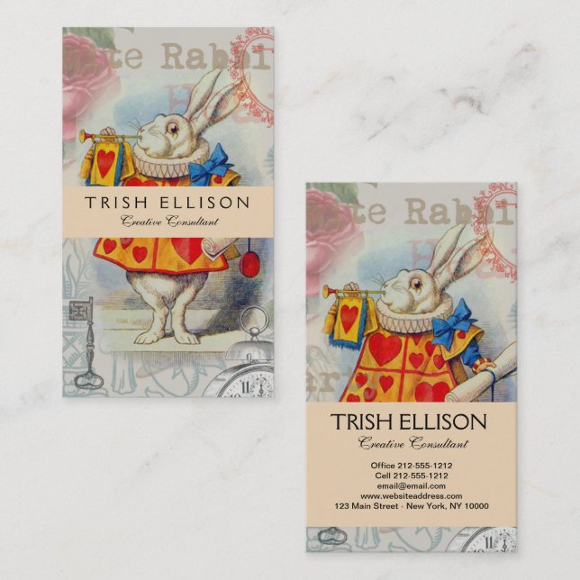 White Rabbit Hearts Alice Classic Business Card (Front/Back)
