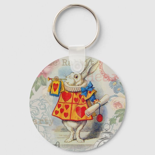 White Rabbit Hearts Alice Classic Key Ring (Front)