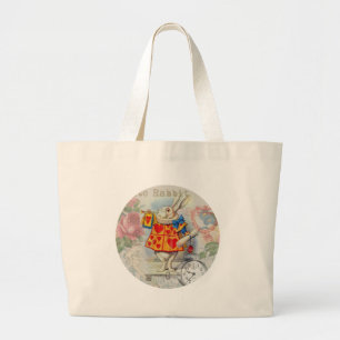White Rabbit Hearts Alice Classic Large Tote Bag