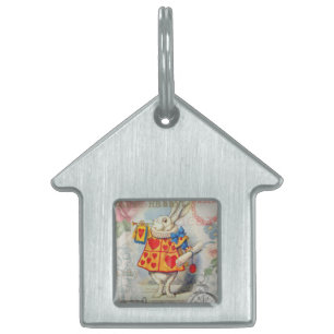 White Rabbit Hearts Alice Classic Pet ID Tag