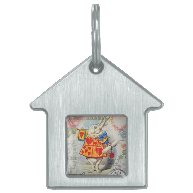 White Rabbit Hearts Alice Classic Pet ID Tag (Front)